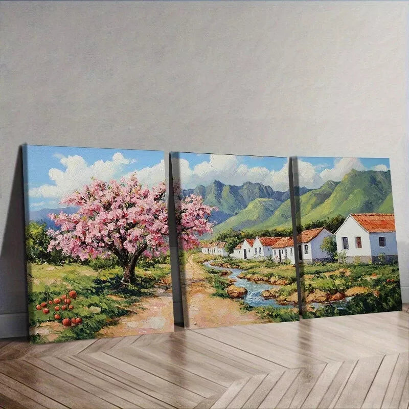 3-Piece Modern Art Deco Cherry Blossom Nature Wall Art Set - Framed Canvas Paintings 50x70cm - High Quality Print - 100% Australian Made - Ready to Hang - Perfect for Living Room, Bedroom & Office Decor
