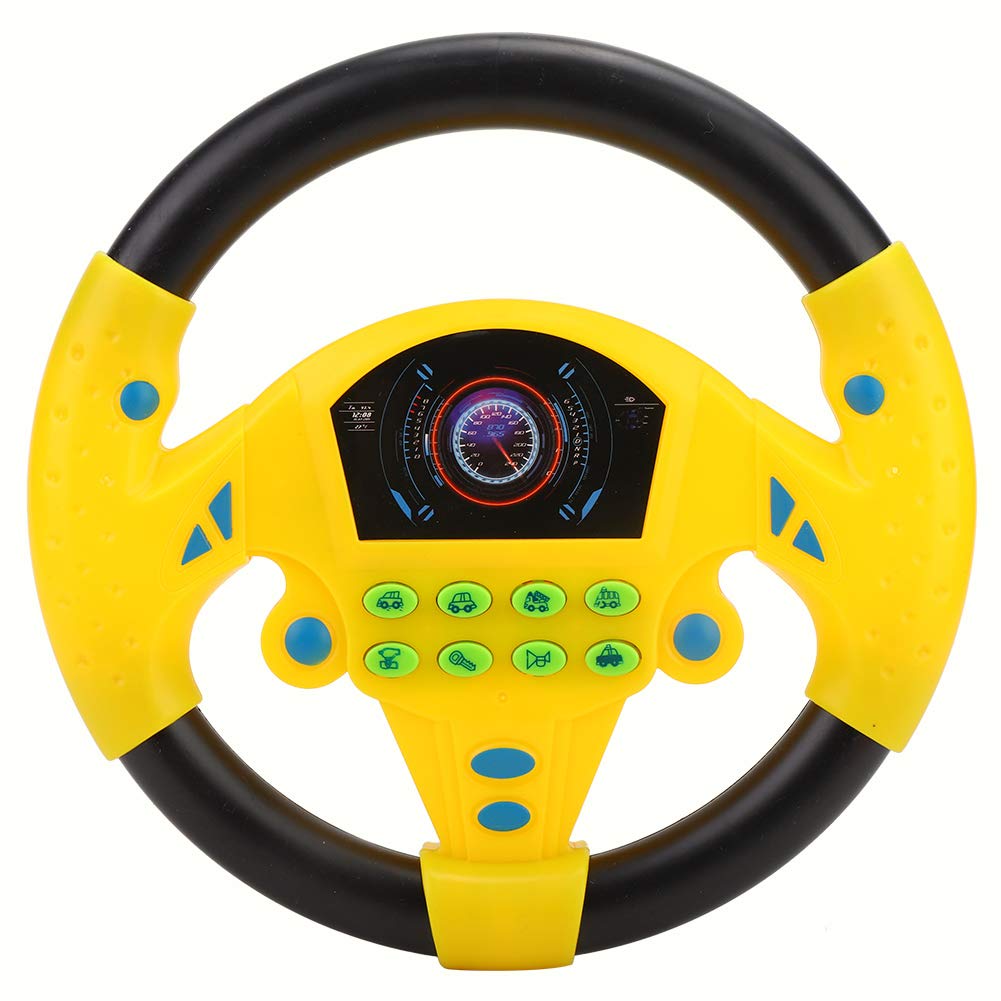 Rosvola Steering Wheel Toy for Kids - Easy to Use Portable Car Steering Wheel for Toddlers, Boys & Girls - Yellow - Perfect for Pretend Play, Road Trips & Indoor Driving Fun
