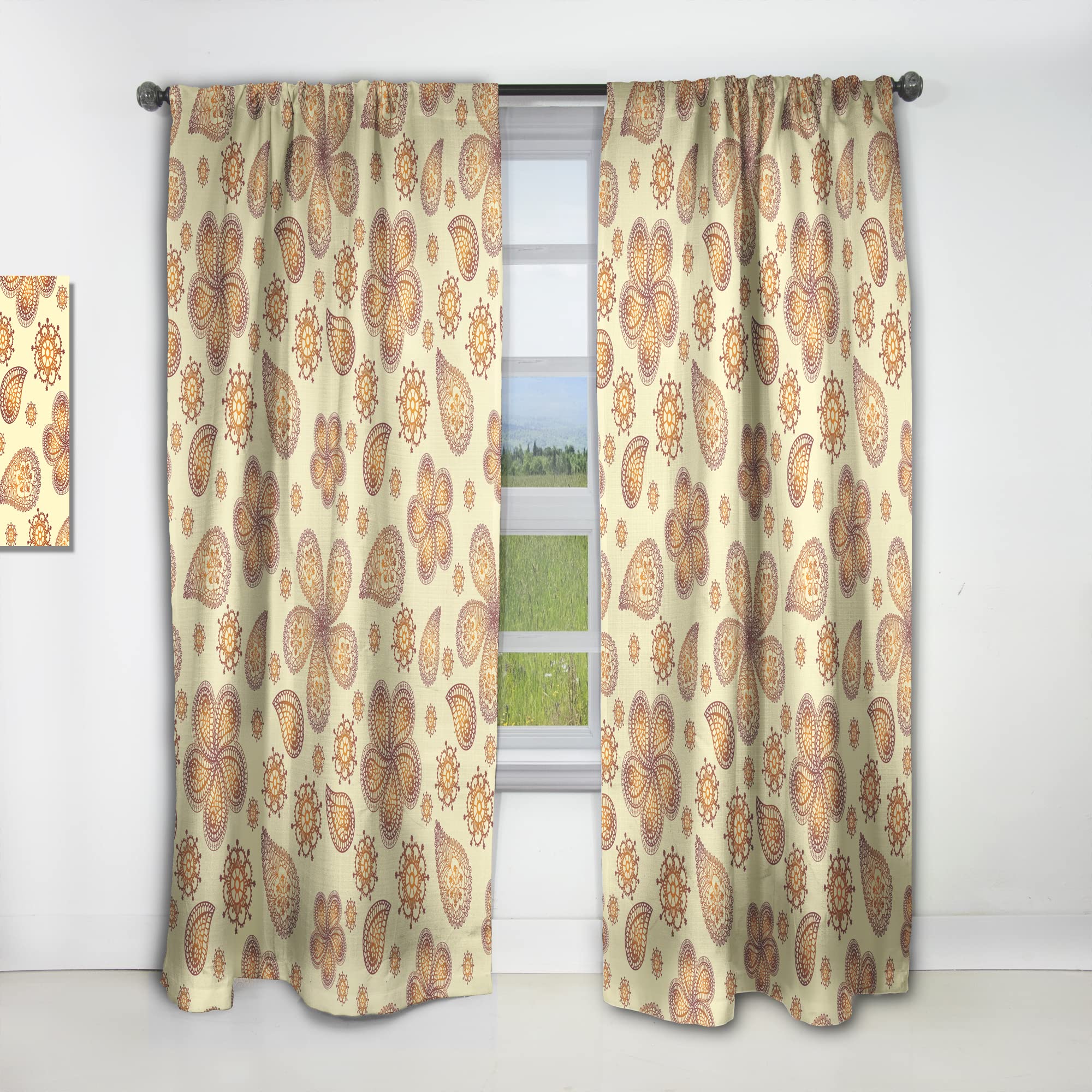 DesignQ Thermal Insulated Floral Curtains - Elegant Ornamental Flower Pattern for Bedroom & Living Room - Single Panel 52x120 Inches - Perfect for Home Decor, Privacy & Light Control