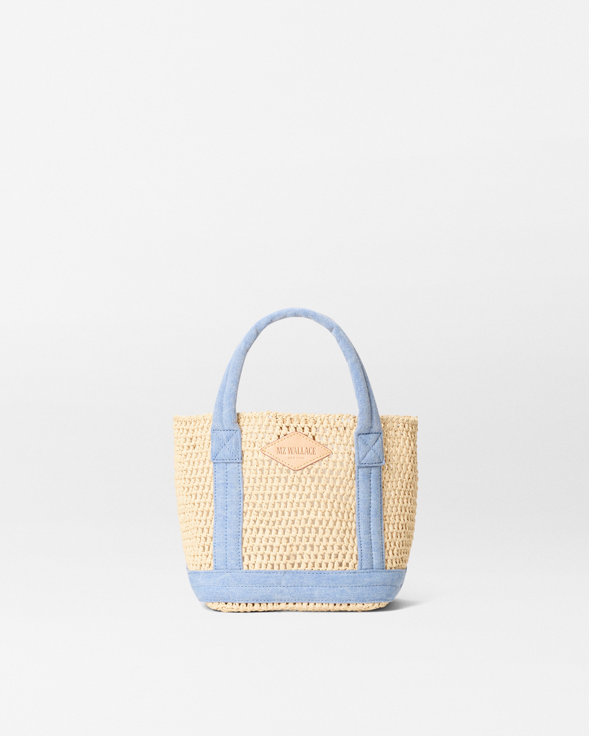 Crochet Light Denim Mini Tote Bag - Stylish Summer Beach Bag for Women, Perfect for Shopping, Travel & Casual Outings