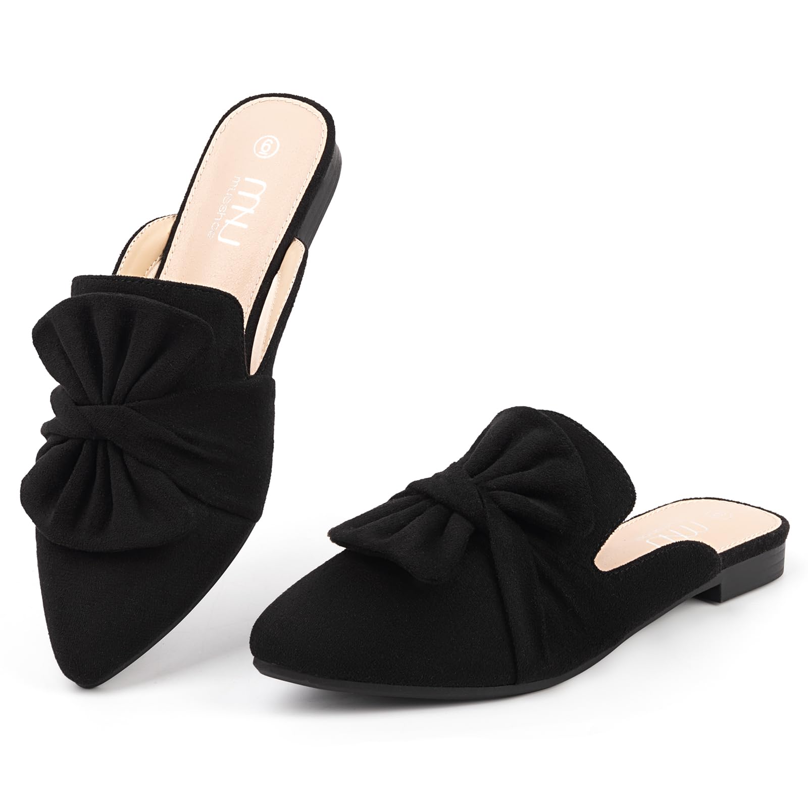 Comfortable Women's Pointed Toe Mules - Slip On Backless Loafers with Bow for Casual Wear & Office | MUSSHOE