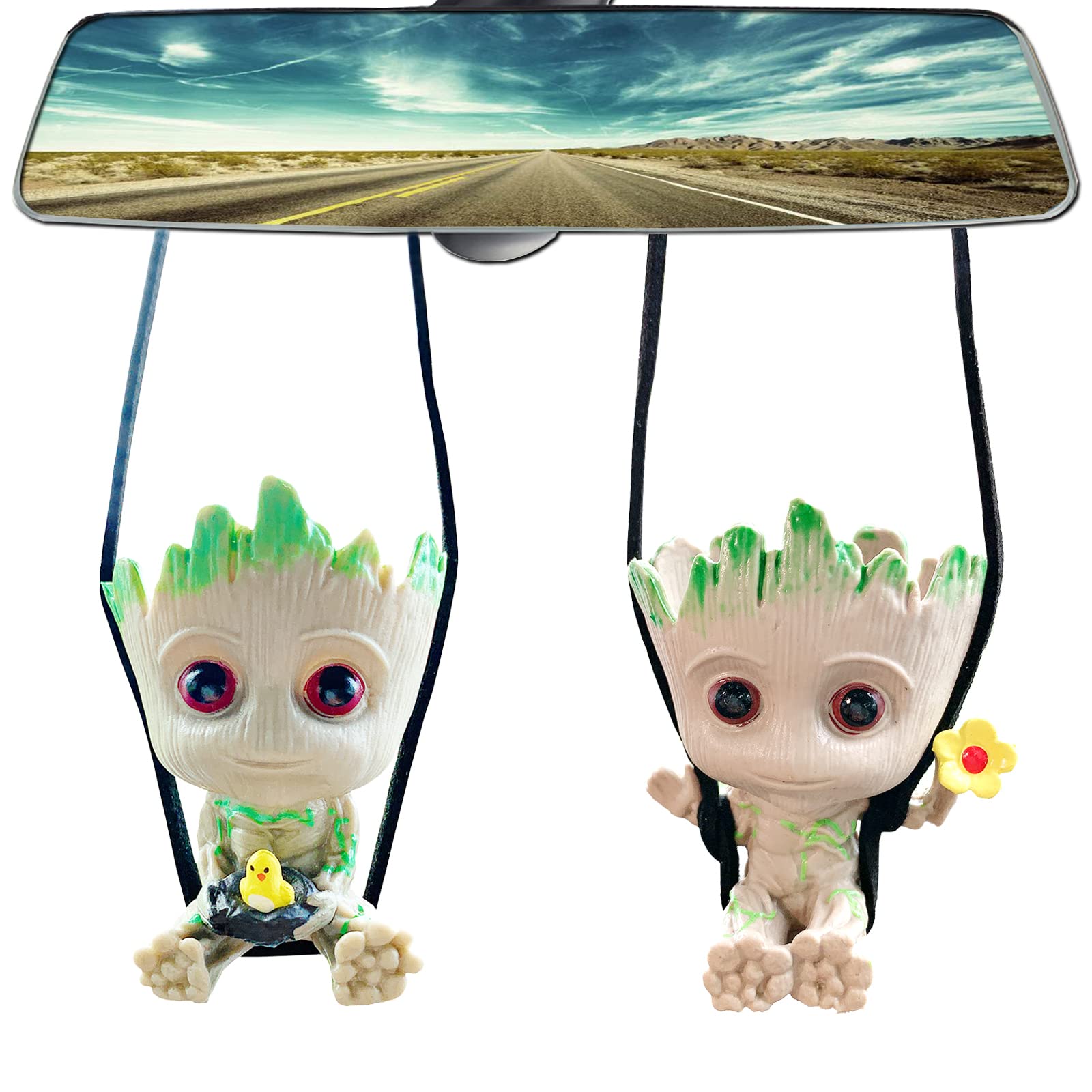 2 Pcs Cute Tree Man Swinging Hanging Ornament - Fun Car Mirror Accessories for Rear View Decoration | Perfect Gift for Women, Men & Kids | Great for Road Trips, Commuting & Car Interior Styling