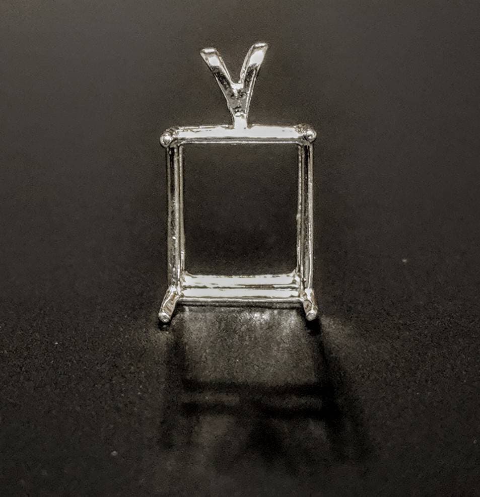 Emerald Cut Sterling Silver or 14K Gold Pendant Setting 5x3mm (30x22mm) - Handcrafted in USA - Perfect for Birthstone Jewelry, Anniversary Gifts & Custom Necklaces