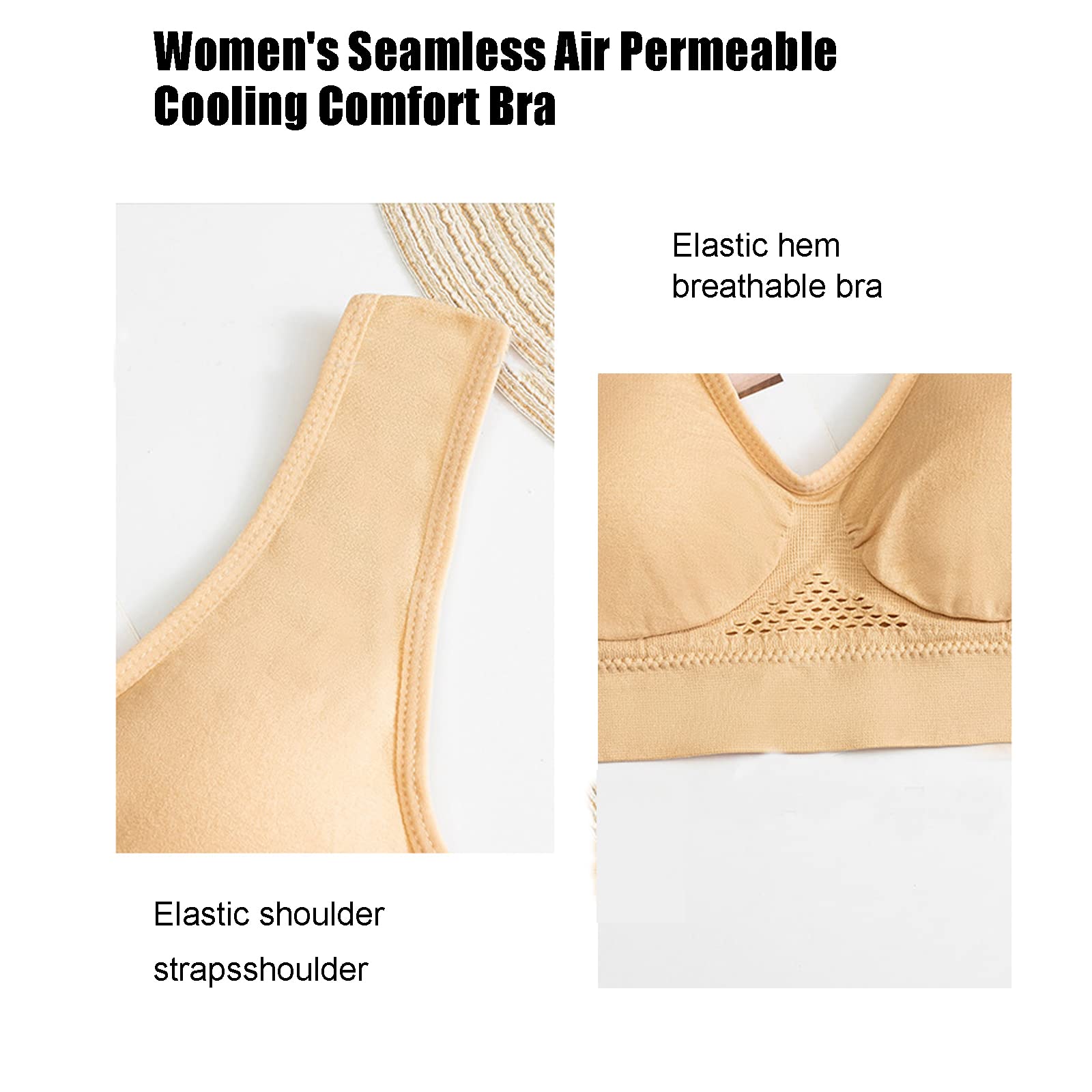 XIRUJNFD Women's Seamless Air Permeable Cooling Comfort Bra - Wirefree Sports Bra for Yoga, Sleep & Everyday Wear - Breathable & Supportive for Active Lifestyles