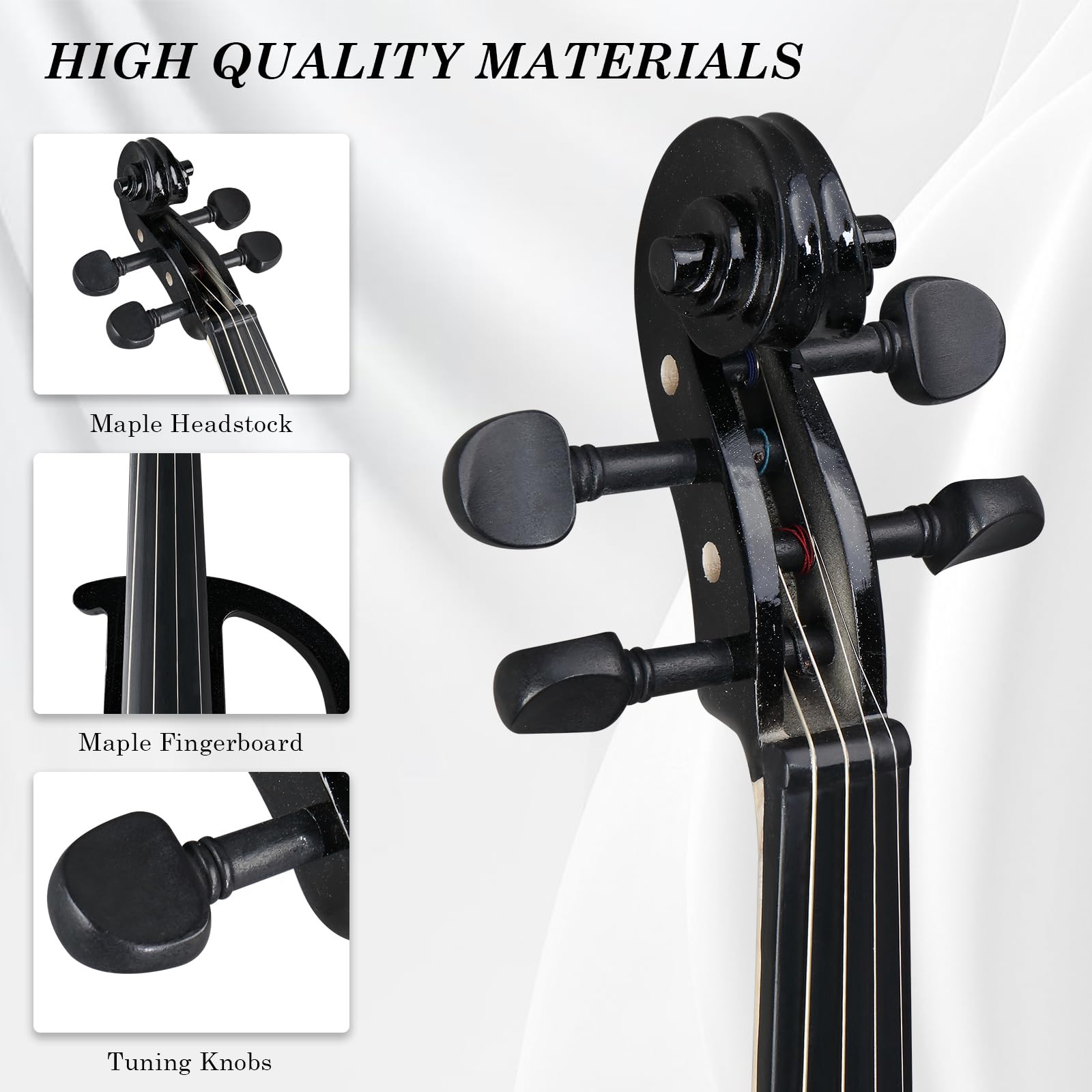 Ktaxon Full Size 4/4 Electric Violin for Beginners - Silent Acoustic Violin with Ebony Fittings, Case, Bow, Headphones & Rosin (Black) | Perfect for Adults & Teens Learning Violin at Home or Studio Practice