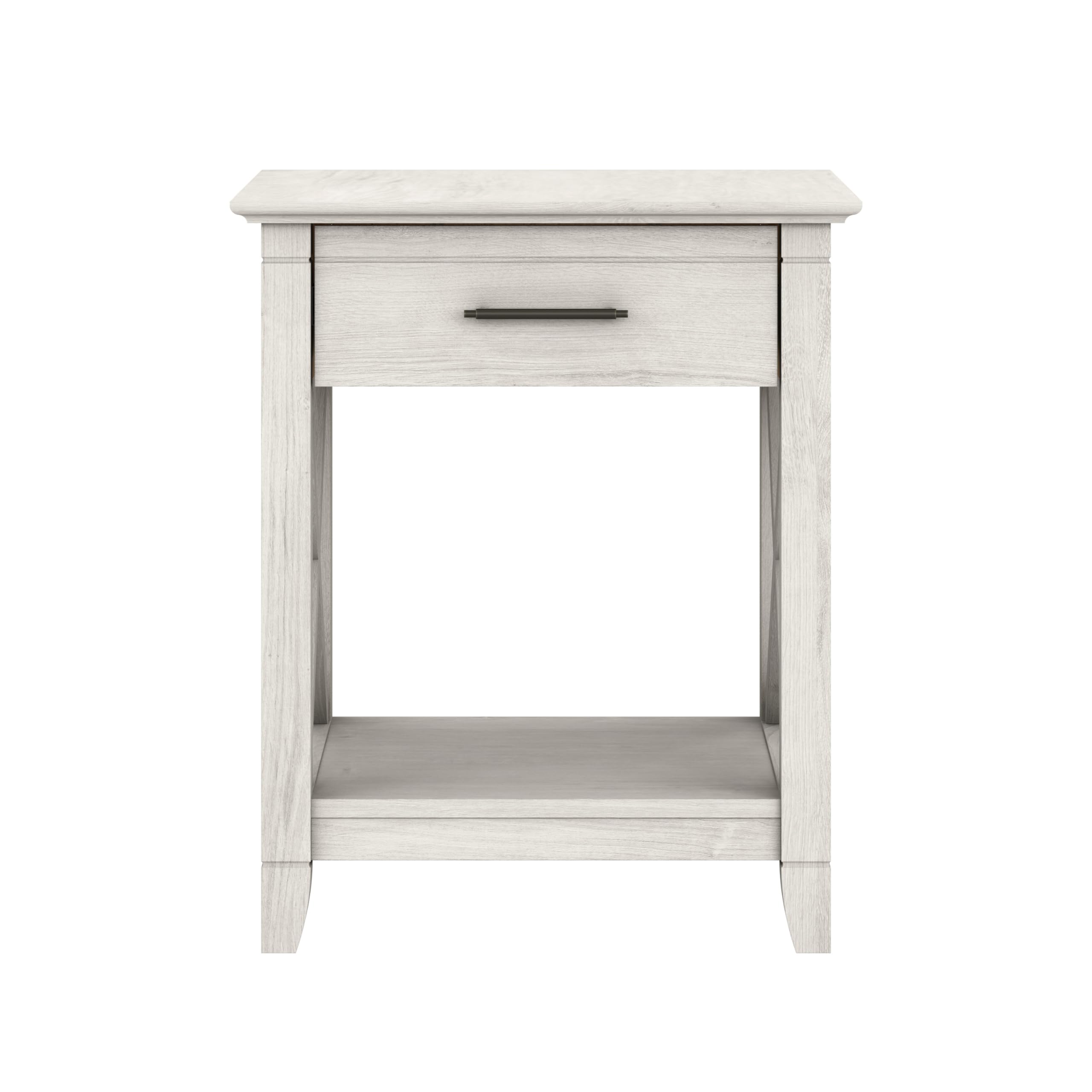 Bush Furniture Key West Nightstand with Drawer - Solid White Oak Wood Bedside Table for Bedroom, Living Room & Guest Room - Modern Night Stand with Storage Shelf