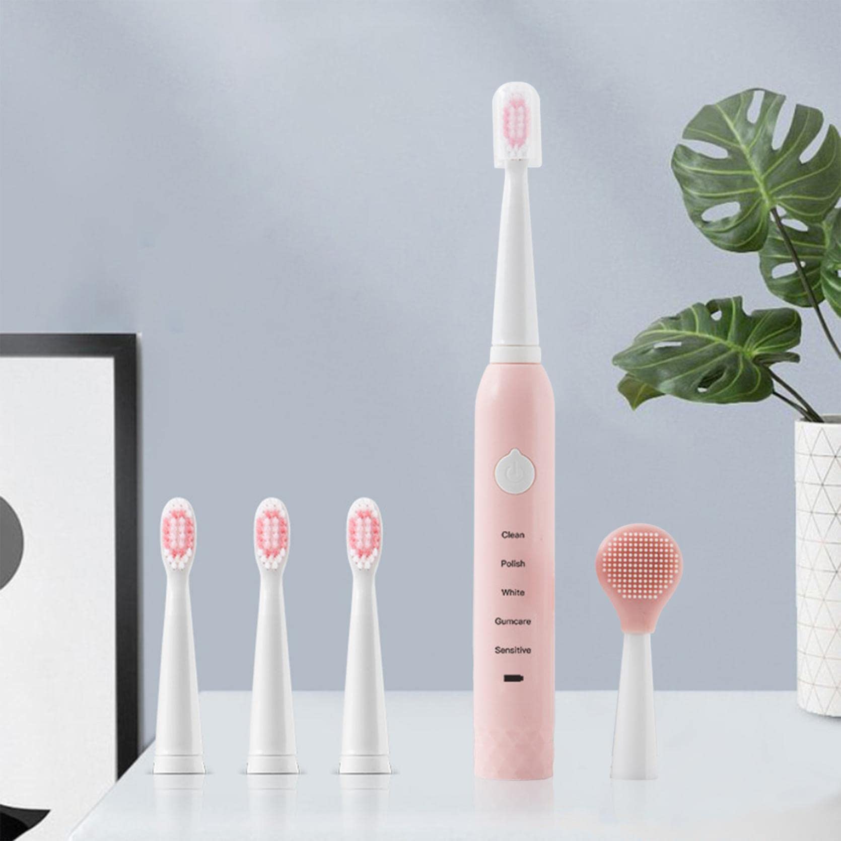 2 in 1 Sonic Electric Toothbrush with 3 Brush Heads & Silicone Facial Cleanser - 5 Modes, 2-Minute Timer, IPX7 Waterproof for Deep Cleaning & Skin Care - Perfect for Travel, Home & Daily Oral Hygiene Routine