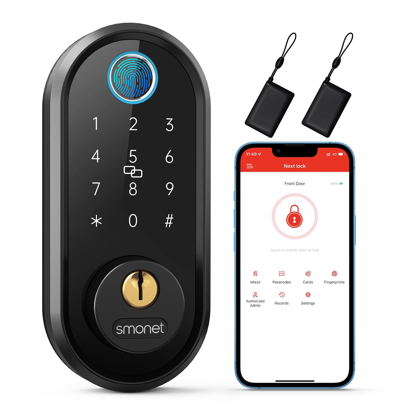 SMONET Smart Lock - Keyless Entry Fingerprint Door Lock with Biometric Scanner, Digital Keypad, Bluetooth & Alexa Compatibility | Secure Smartphone App Control, Auto-Lock Feature for Homes, Apartments & Vacation Rentals
