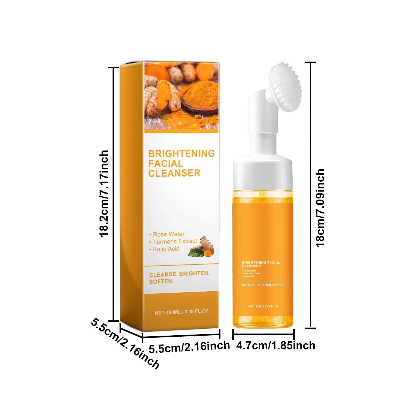2 Pcs Turmeric Foaming Face Wash with Brush - Deep Cleansing Glow Facial Cleanser for Acne & Brightening | Perfect for Daily Skincare & Travel Use