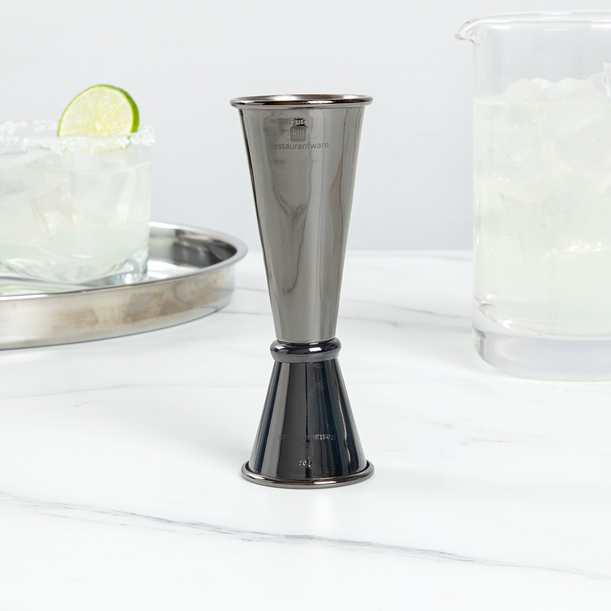 Premium 1 oz / 2 oz Black Stainless Steel Cocktail Jigger - Japanese Style Bar Measuring Tool - Perfect for Mixing Cocktails, Bartending & Home Bars