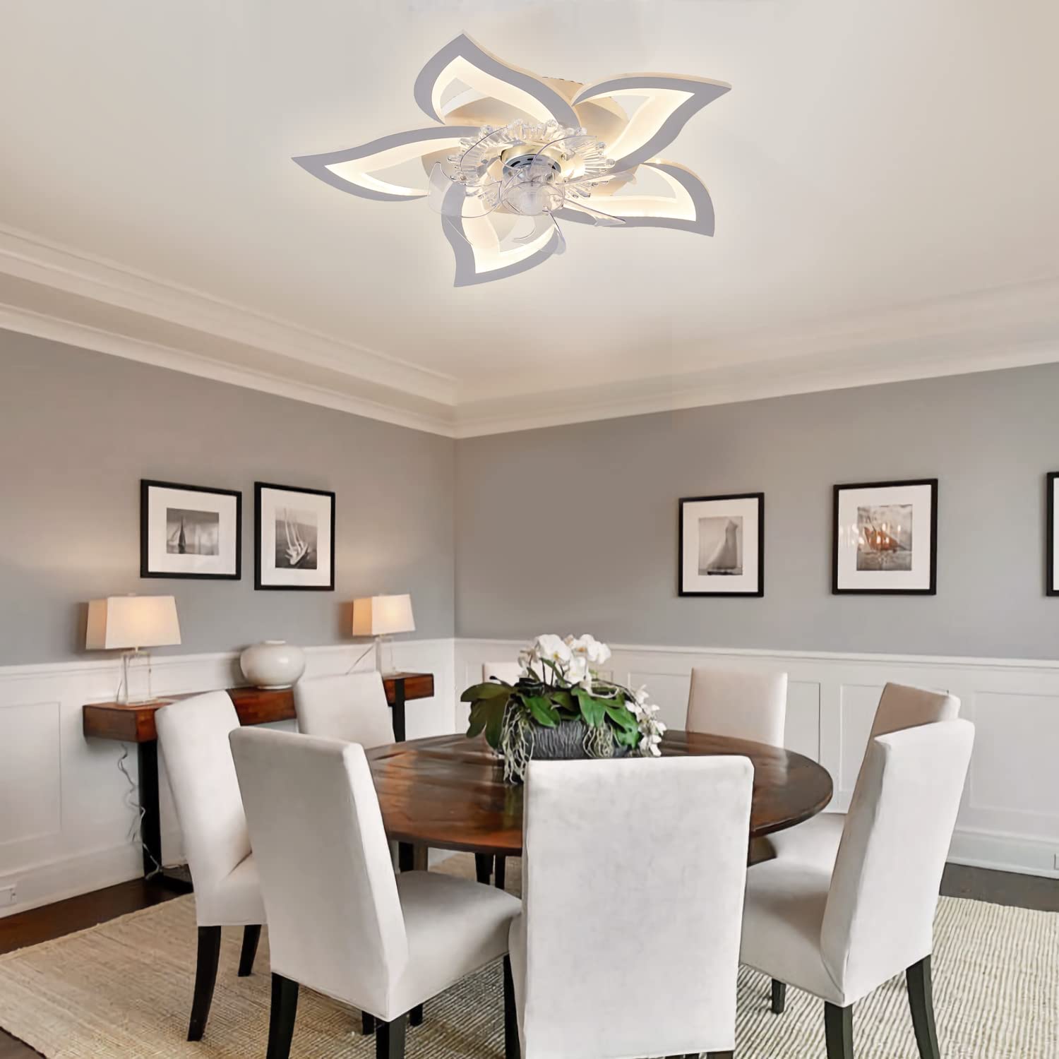 Becailyer 27-inch Modern Ceiling Fan with LED Lights - 50W Dimmable Flower Design Flush Mount Fan Light, 3 Color Temperatures & 6 Speed Settings - Perfect for Living Room, Bedroom, Office, and Indoor Spaces