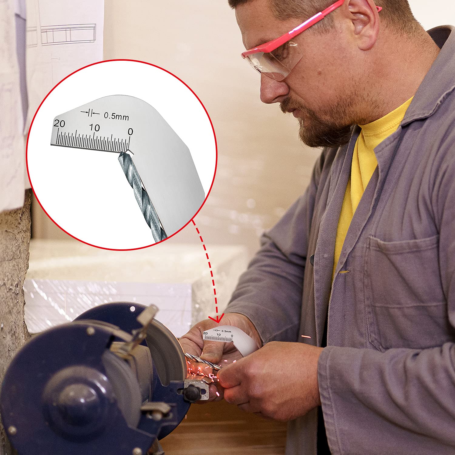 PAGOW 118 Degree Drill Bit Gauge - Stainless Steel Twist Drill Angle Protractor for Sharpening & Grinding | Perfect for Woodworking, Metalworking & DIY Projects