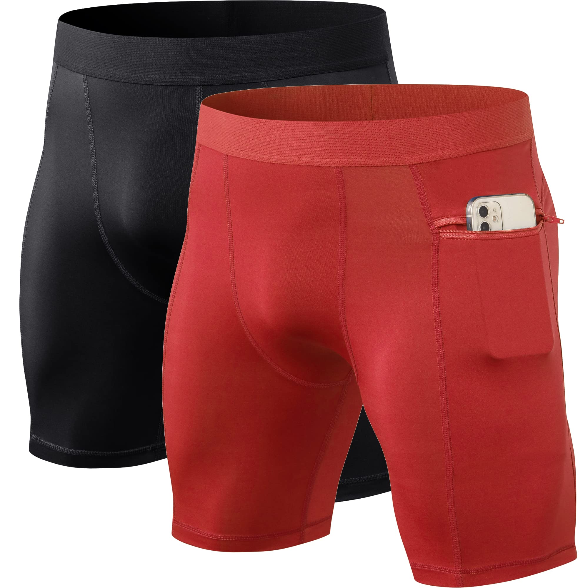 Anawakia Men's Compression Shorts with Zipper Pocket - Moisture Wicking Running Shorts, Workout Gym Athletic Underwear, Spandex Sport Shorts for Jogging, Cycling & Training
