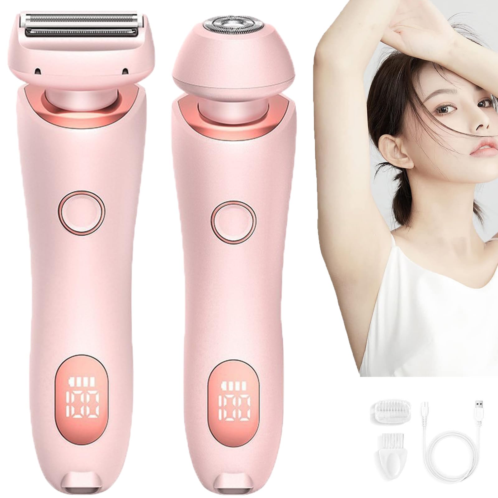 Elorixa 2-in-1 Electric Shaver for Women - Pink Rechargeable Hair Removal Razor for Armpits, Legs & Bikini Area with Digital Display | Smooth Shaving for Sensitive Skin | Perfect for Travel, Gym & Daily Beauty Routine