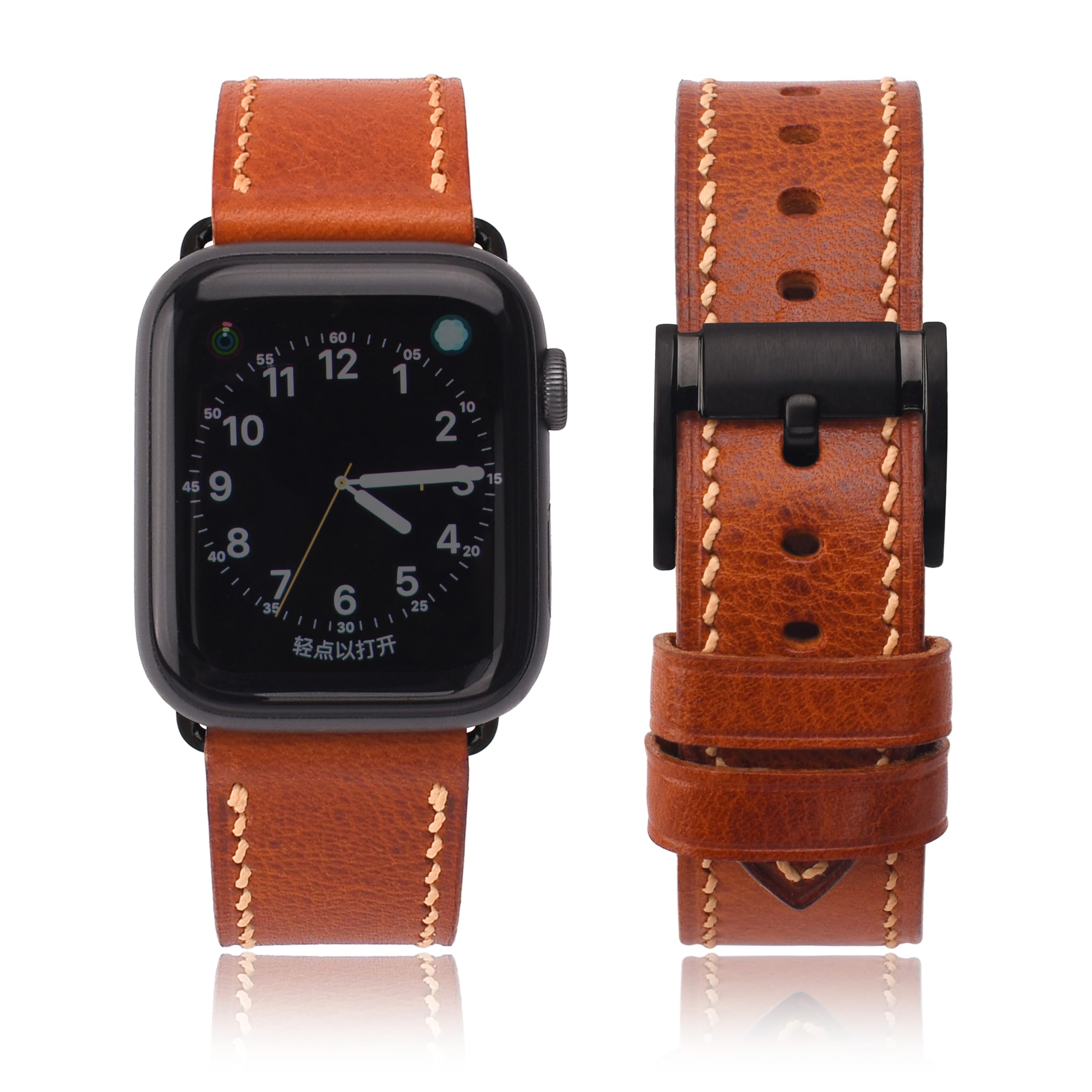 Premium Genuine Leather Apple Watch Band - Compatible with 38mm/40mm/41mm & 42mm/44mm/45mm Models - Vintage Full Grain Leather Strap for Apple Watch Series 9/8/7/6/5/4/3/2/1/SE - Stylish Replacement Band for Men & Women - Perfect for Work, Gym & Everyday Wear