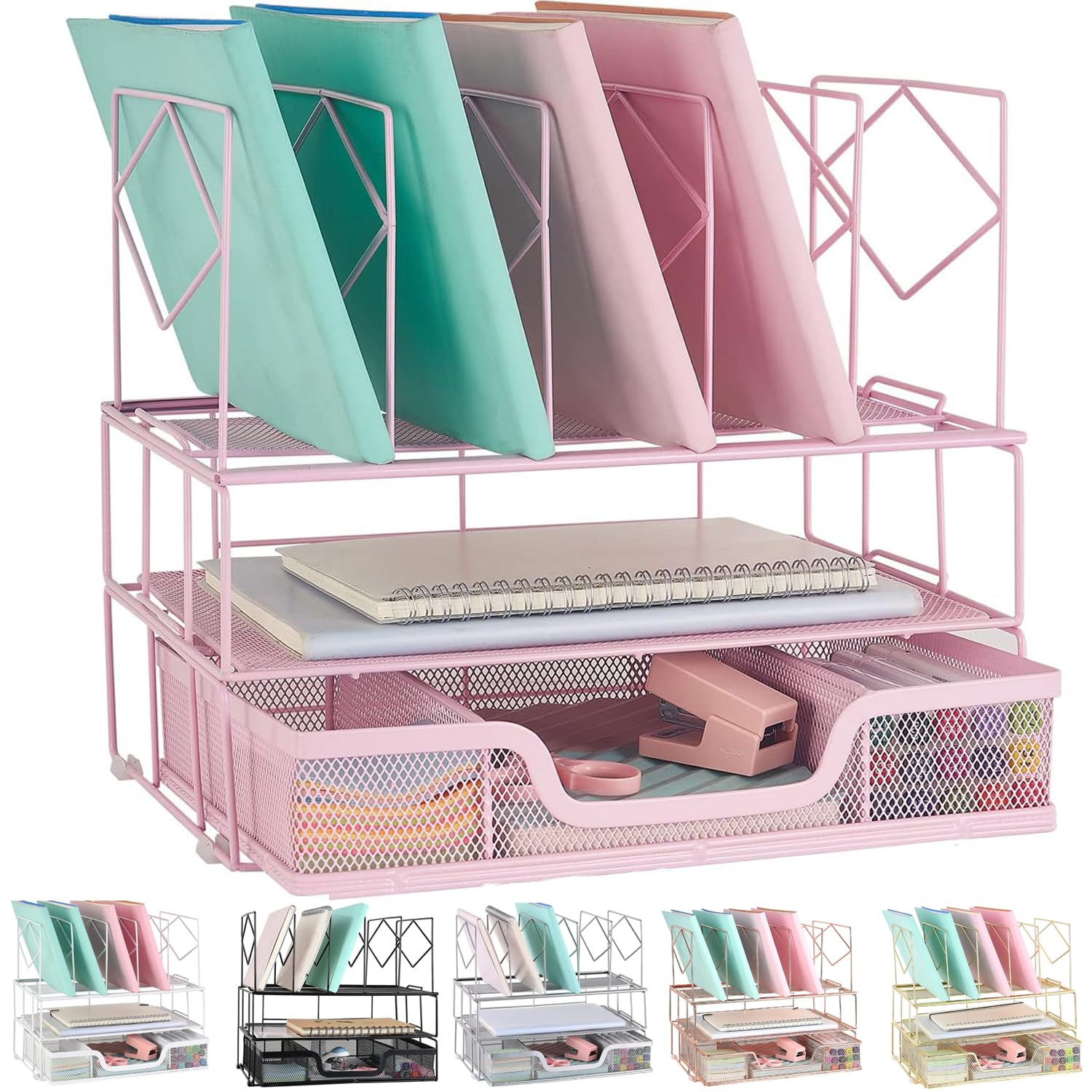 Gianotter Office Catalog Racks - 5 Compartment Desk Organizer & Magazine File Holder for Office Supplies (Pink) | Perfect for Organizing Documents, Files, and Stationery on Your Workspace