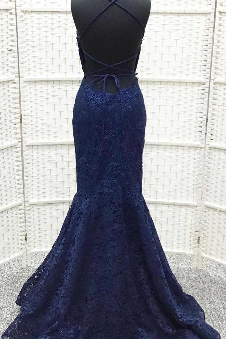 Elegant Navy Blue Lace Mermaid Long Prom Dress for Women - Formal Evening Gown J5052 - Perfect for Homecoming, Wedding Guest, and Black Tie Events