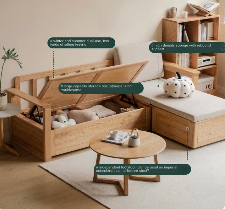 Solid Oak Wood Storage Box for Sofa - Organize Living Room, Bedroom, or Office with Stylish Wooden Storage Solution