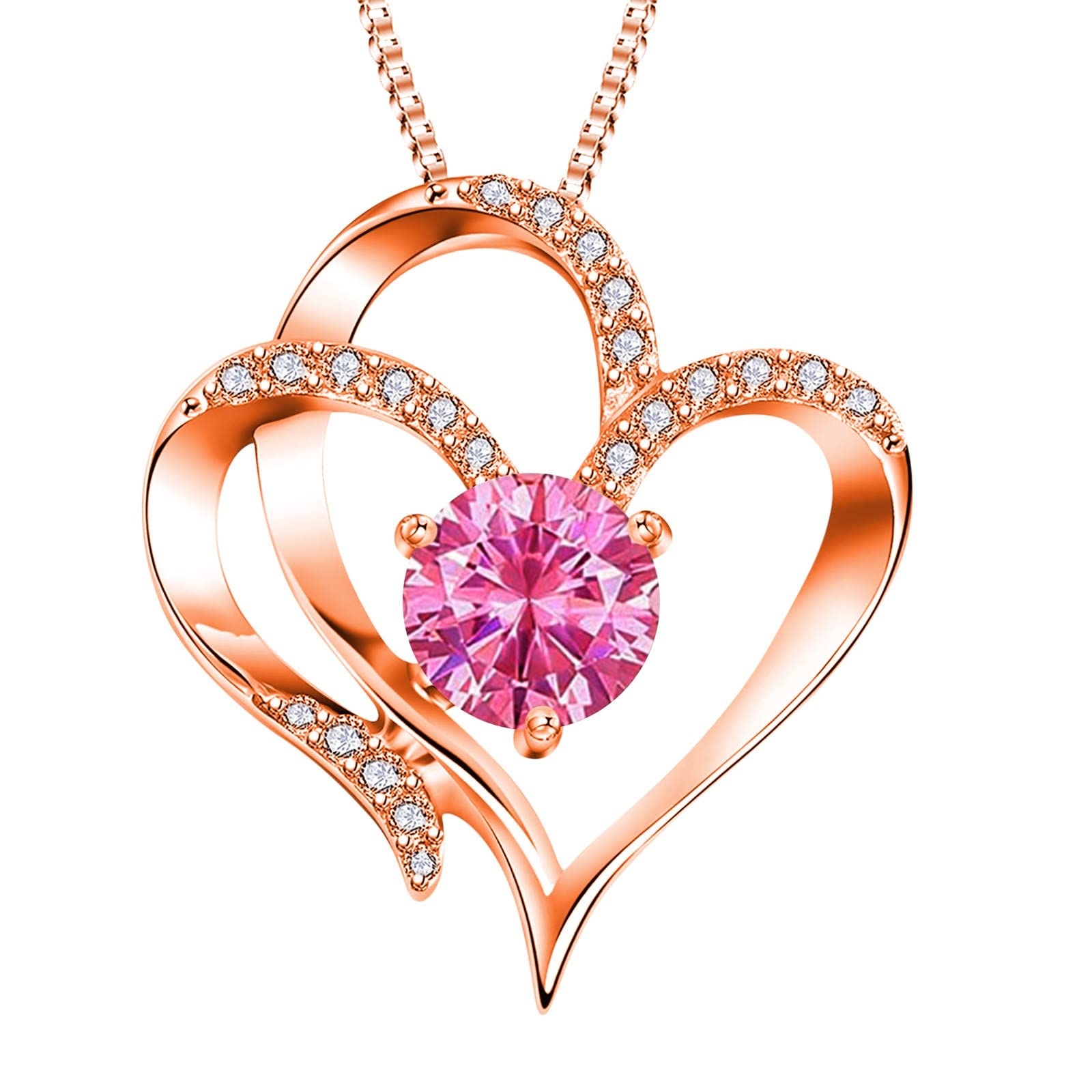 12 Months Heart Zircon Birthstone Silver Love Letter Pendant Necklace for Women - Lockable Charm Jewelry Gift for Anniversary, Valentine's Day & Special Occasions