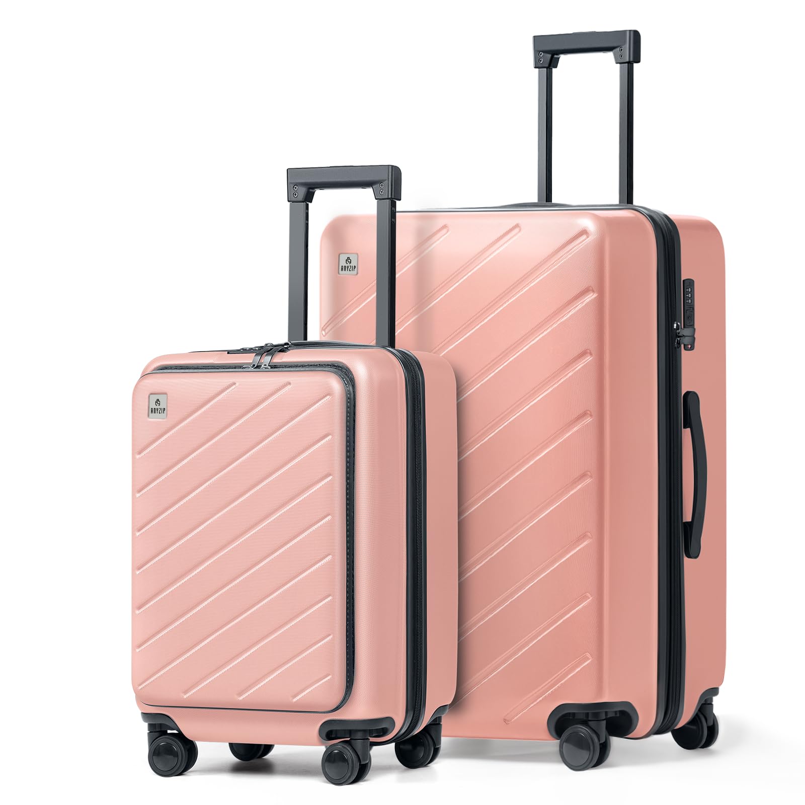 AnyZip 2-Piece Luggage Set - Lightweight ABS+PC Carry-On Suitcase with Spinner Wheels, TSA Lock & Pocket Compartment (Pink) - Perfect for Air Travel, Business Trips & Weekend Getaways