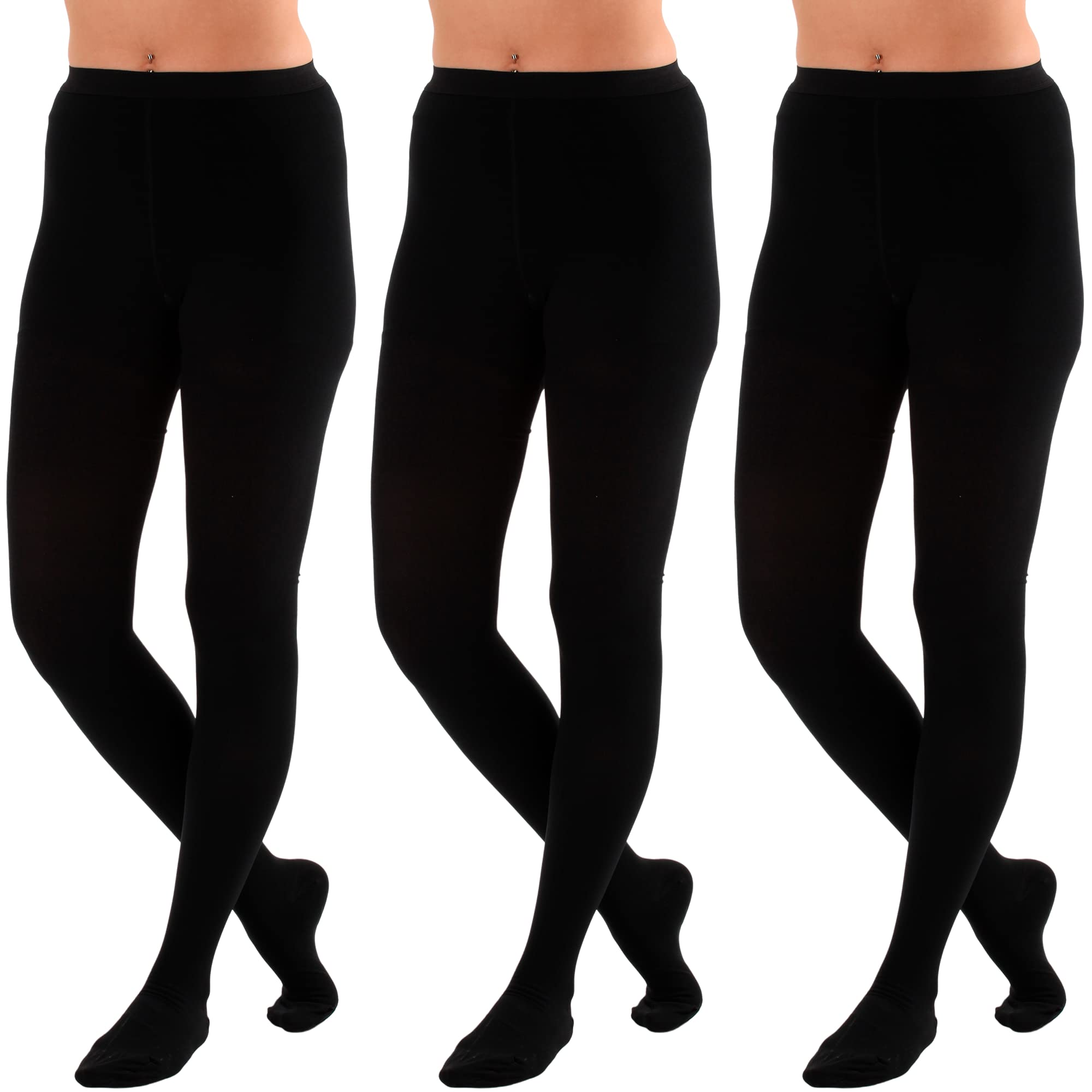 Absolute Support 20-30mmHg Compression Tights for Women - High Waist Support for Travel & Workout (3 Pack) - Black, Medium