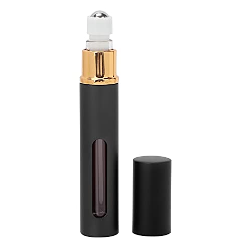 Refillable Roll On Bottles for Essential Oils & Perfumes - Lightweight Aluminum Empty Perfume Bottles with Visible Window - Perfect for Gym, Travel, Party & Aromatherapy (Black)