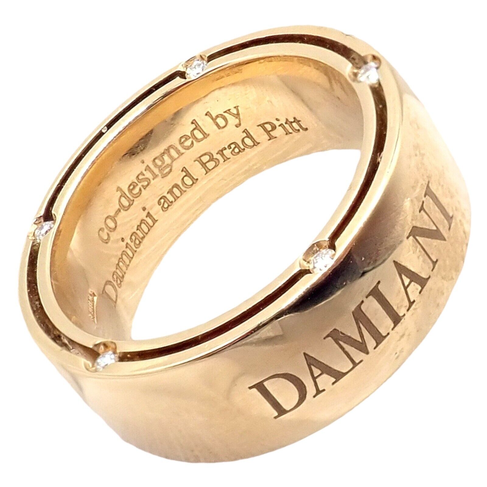 Authentic Damiani Brad Pitt 18k Yellow Gold 10 Diamond Wide Band Ring Size 5.5 - Luxury Men's Wedding Band for Anniversary & Special Occasions