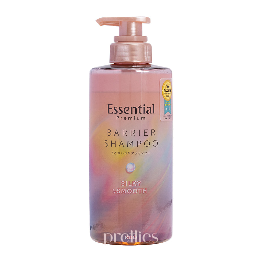 KAO Essential Premium Barrier Shampoo for Silky Smooth Hair - 450ml Pink Bottle (436788) | Hydrating & Repairing Damaged Hair for Daily Use at Home or Salon