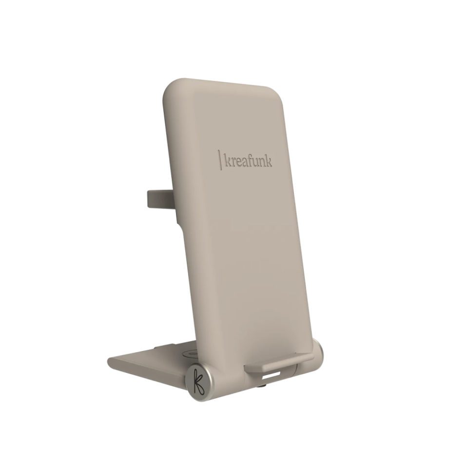 KREAFUNK reCHARGE+ Fast Wireless Charger Stand - 15W Qi-Certified for iPhone, Samsung, AirPods | Ivory Sand | Perfect for Bedside, Office & Travel