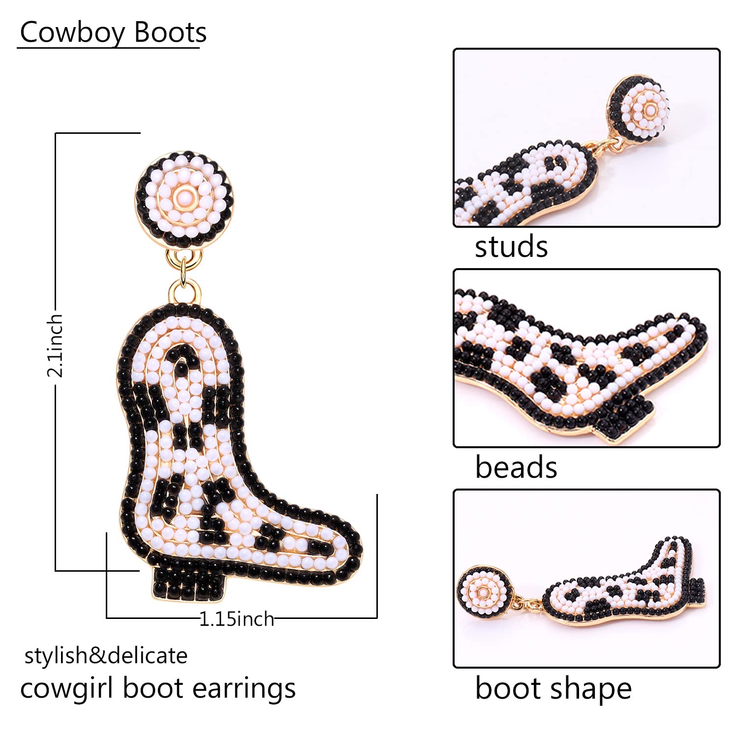 Western Boot Beaded Drop Earrings for Women - Boho Country Rodeo Dangle Earrings - Cowgirl Jewelry Gift for Bridal Shower, Bachelorette Party & Western Theme Events - Perfect for Country Concerts, Rodeos and Cowgirl Fashion Accessories