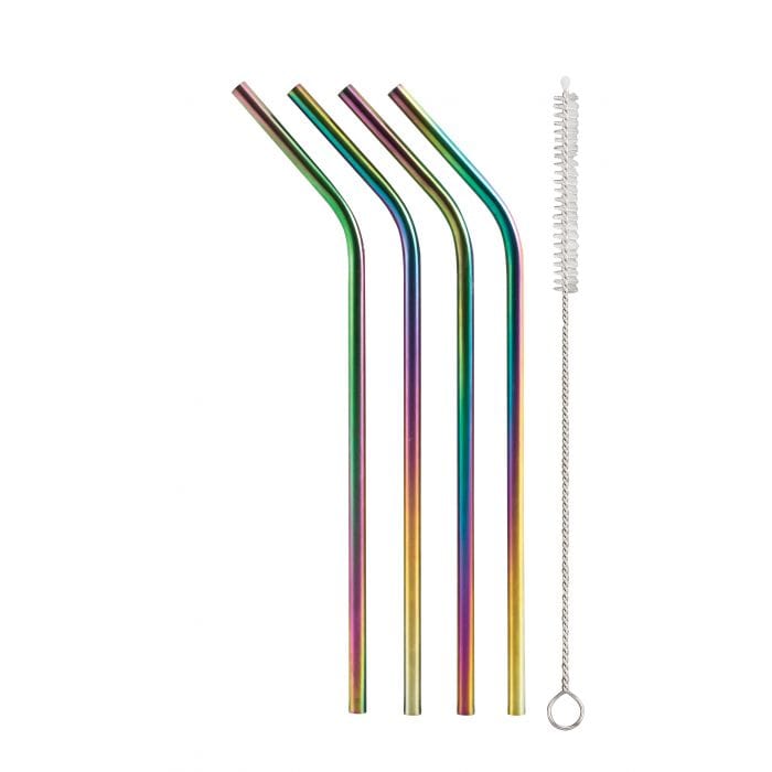 Colorful Reusable Rainbow Drinking Straws with Cleaning Brush - Eco-Friendly for Smoothies, Cocktails & Parties