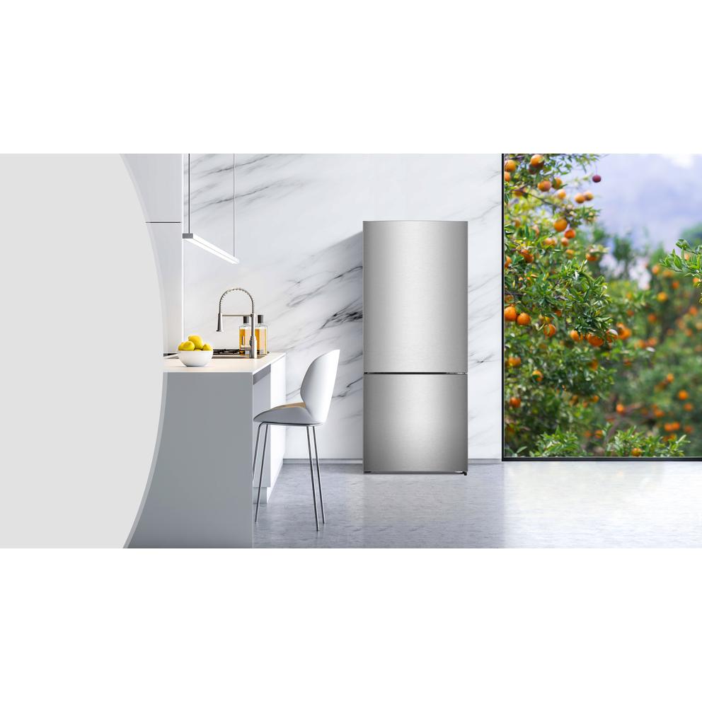 AVIVA 27.6 Inch Counter Depth Bottom Freezer Refrigerator - 14.8 cu.ft Energy Efficient Stainless Steel French Door Fridge for Kitchen, Home, Office & Apartment Use