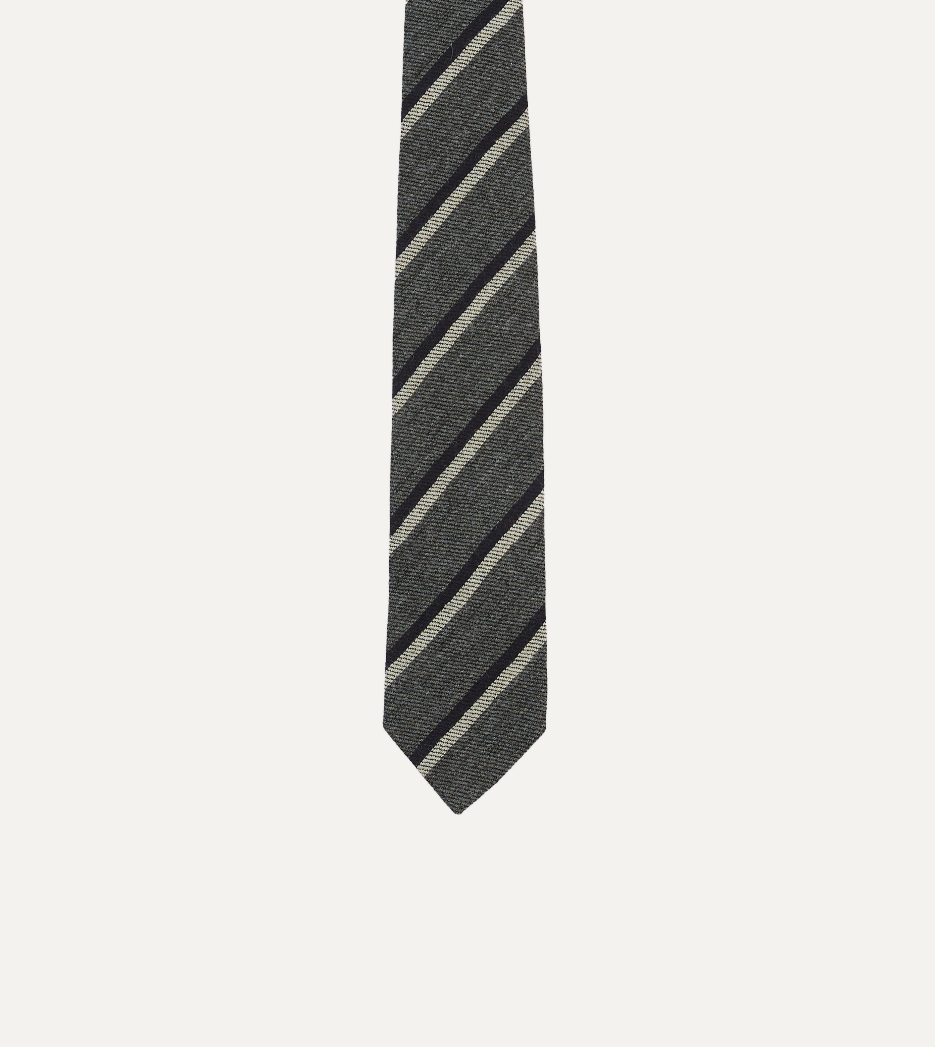 Premium Wool Tie with Double Stripe Tip in Grey, Navy & White | Classic Business & Formal Wear for Men | Perfect for Weddings, Office & Special Occasions