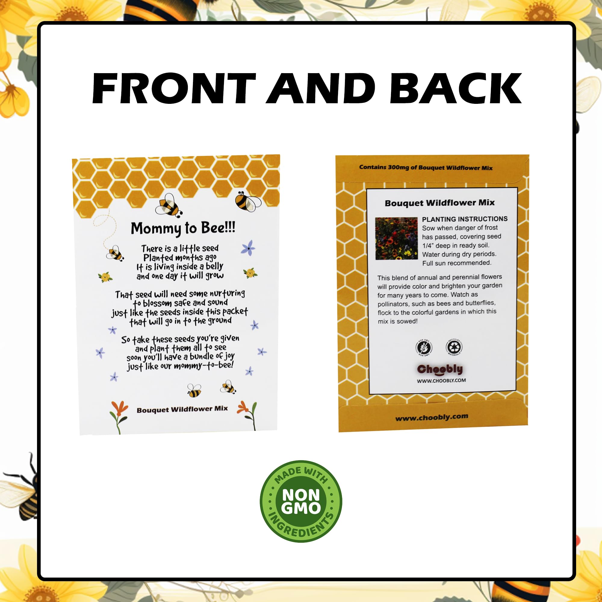 Mommy to Bee Wildflower Seed Packets – 20 Pre-Filled Non-GMO Seed Favors for Baby Showers | Gender Neutral Gift for Guests | Bouquet Wildflower Mix | Perfect for Gender Reveals, Wedding Favors & Garden Planting