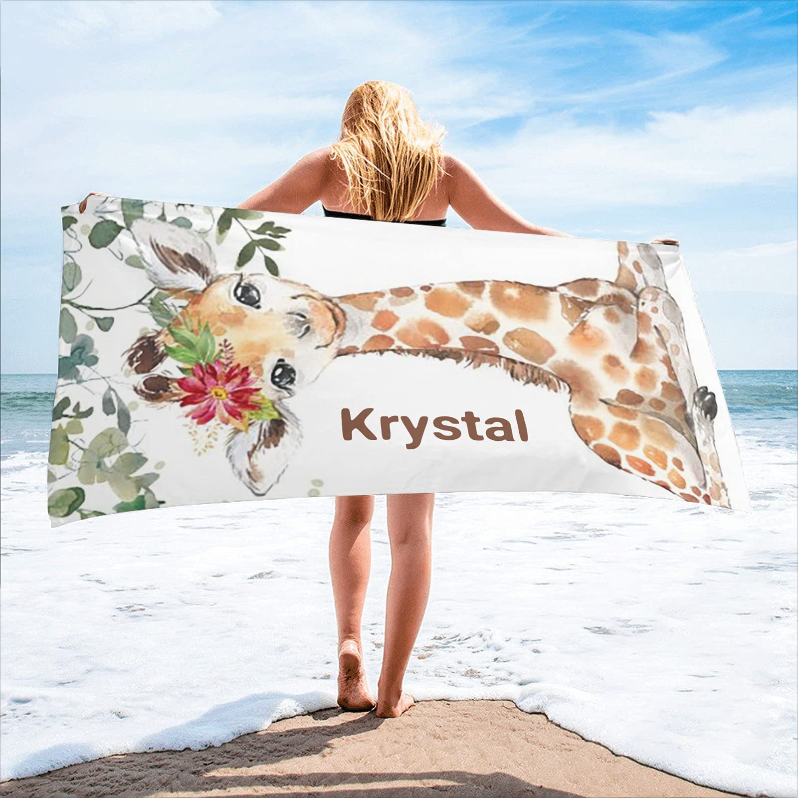 Personalized Giraffe Safari Baby Beach Towel - Custom Name Bath Towel 30x60 Inch Double Sided Print - Perfect for Wedding, Birthday Gifts & Pool Party Essentials
