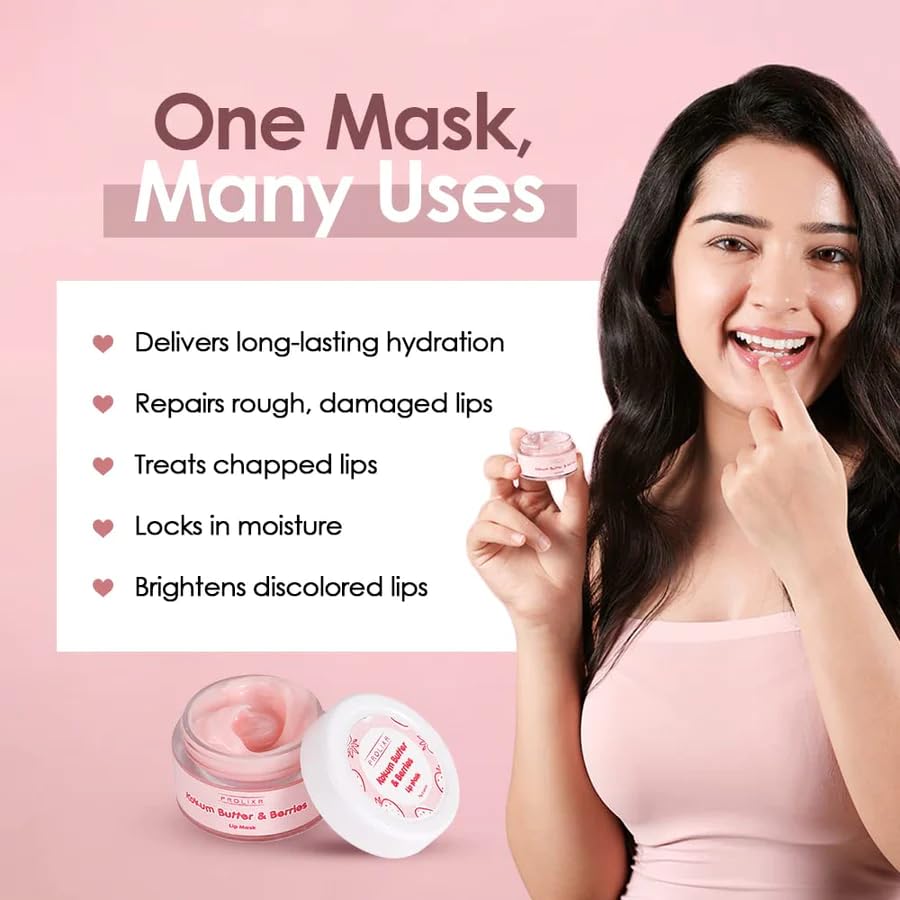Prolixr Kokum Butter & Berry Overnight Lip Mask - Repair Chapped, Dry & Pigmented Lips - Deep Hydration for All Skin Types - Cruelty Free - Pack of 2 - Perfect for Nighttime Lip Care & Winter Lip Treatment