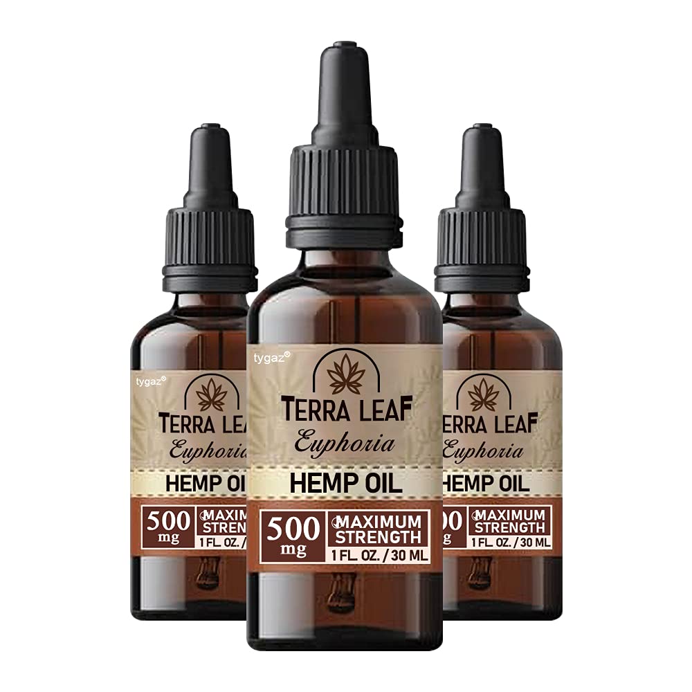 Premium Terra Leaf Euphoria Hemp Oil 3-Pack - Organic Full Spectrum CBD Oil Drops for Stress Relief & Relaxation - Perfect for Daily Wellness, Yoga & Meditation Sessions