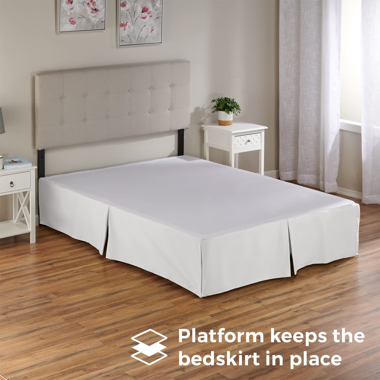 Premium White Queen Size Bed Skirt - 18 Inch Drop Split Corner Design with Tailored Pleats | Poly-Cotton Blend Fitted Bed Skirt for Luxury Bedrooms, Guest Rooms & Airbnb Styling