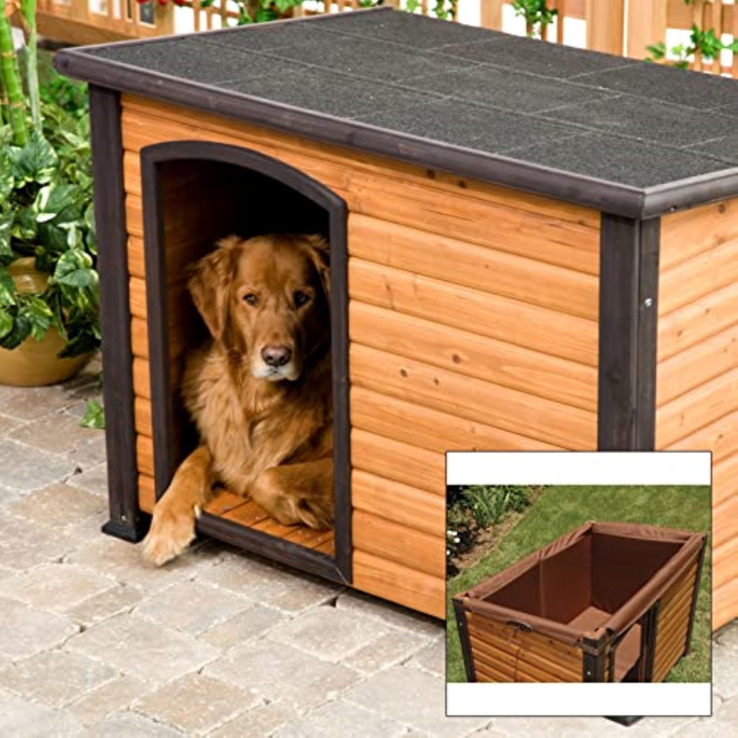 PRECISION PET PRODUCTS Extreme Outback Log Cabin Dog House - Large Size, Natural Wood Finish (7027013) | Weatherproof Outdoor Shelter for Dogs, Perfect for Backyards & Patios