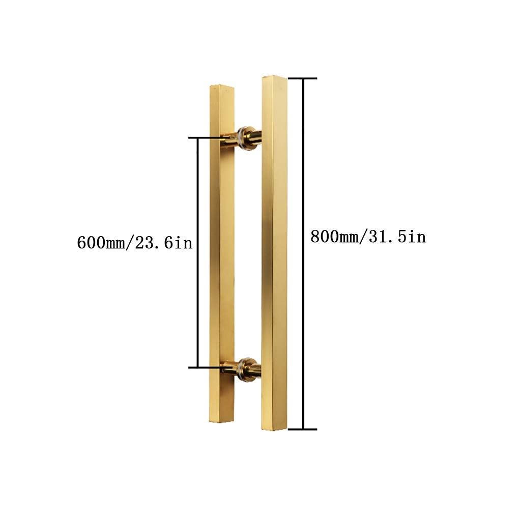 Premium Stainless Steel & Titanium Gold Square Tube Door Handles - Back to Back Installation for Glass & Wooden Doors - Push-Pull Design (800×600mm) - Perfect for Modern Homes, Offices & Commercial Spaces
