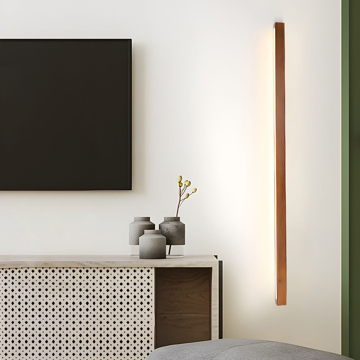 Arlo Linear Wood Plug-in Wall Light - Modern Dimmable LED Sconce for Bedroom, Living Room & Hallway Lighting