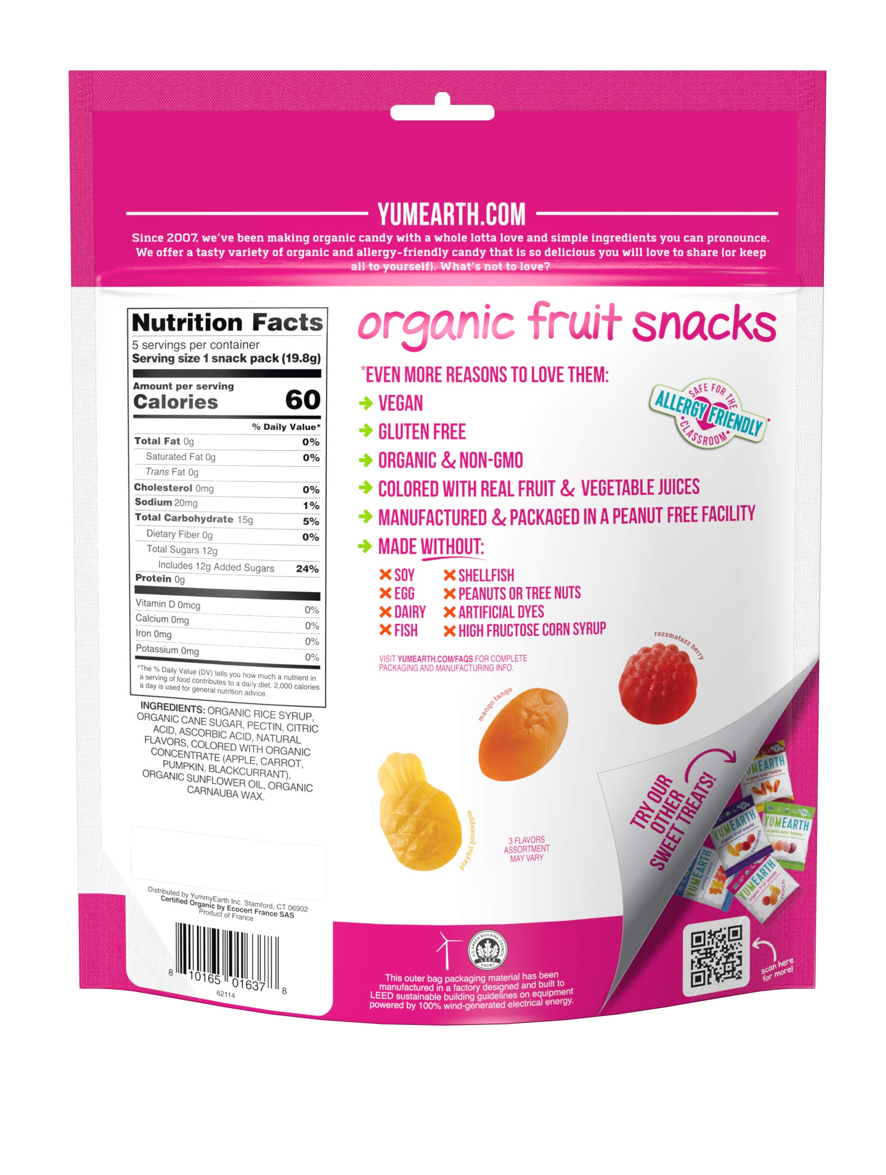 YumEarth Organic Tropical Flavored Fruit Snacks - 60 Pack (0.7oz Each) | Gluten Free, Vegan, Non-GMO, Allergy Friendly | No Artificial Flavors or Dyes | Perfect for School Lunches, Road Trips & Healthy Snacking