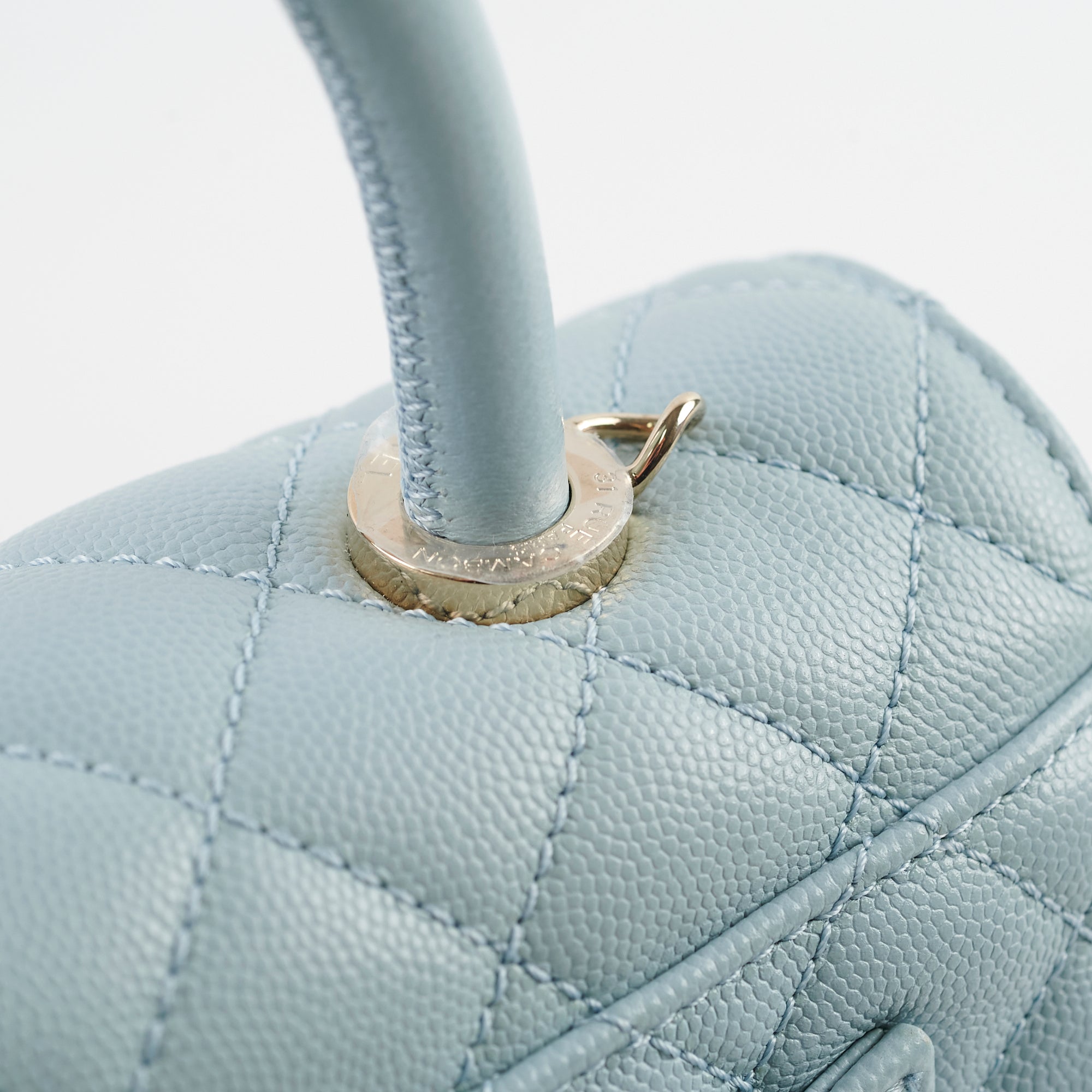 Chanel Caviar Small Coco Handle Bag in Light Blue with Microchip - Perfect for Evening Events, Parties & Luxury Fashion Accessories