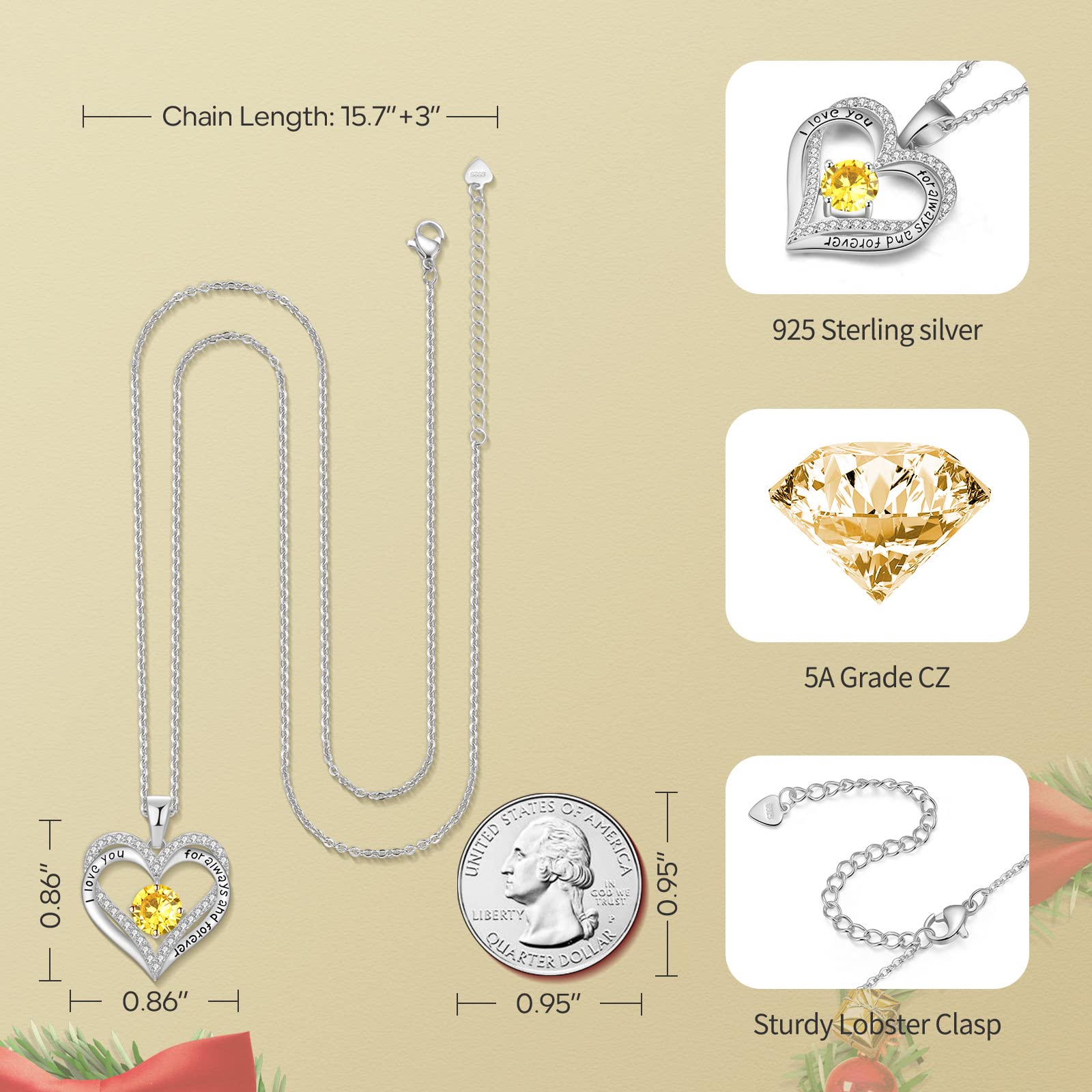 Heart Birthstone Necklace for Women - Sterling Silver 925 Personalized Pendant, Meaningful Anniversary & Birthday Gift for Wife, Mom, Daughter | Perfect for Valentine's Day, Mother's Day & Special Occasions