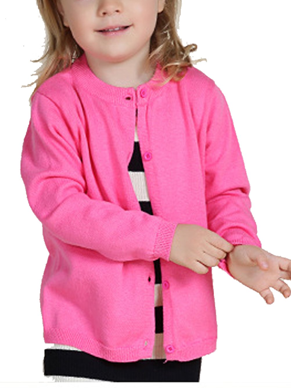 Girls Cotton Button-Up Cardigan Sweater - Long Sleeve Crewneck Uniform Pullover for Little Girls | School Outfit, Casual Wear & Layering Essential