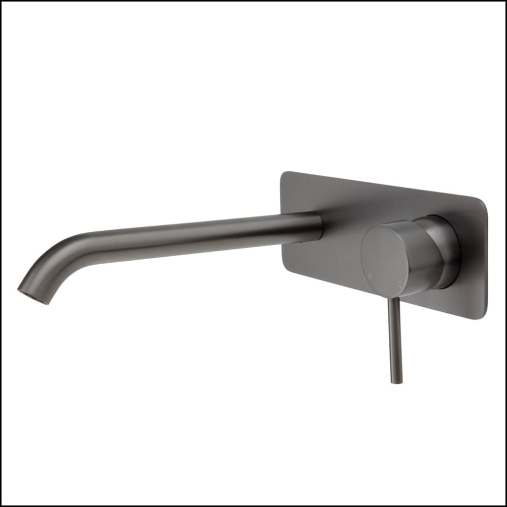FIENZA Kaya Wall Mounted Basin/Bath Mixer Set - Gun Metal Finish, Square Plate Design, 200mm Outlet (Model 228106GM 200) - Perfect for Modern Bathrooms & Spa Retreats
