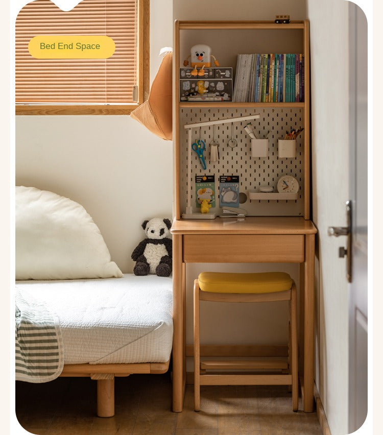 Solid Wood Beech Rubber Children's Study Desk with Bookshelf - Perfect for Kids' Bedroom, Homeschooling & Reading Nook