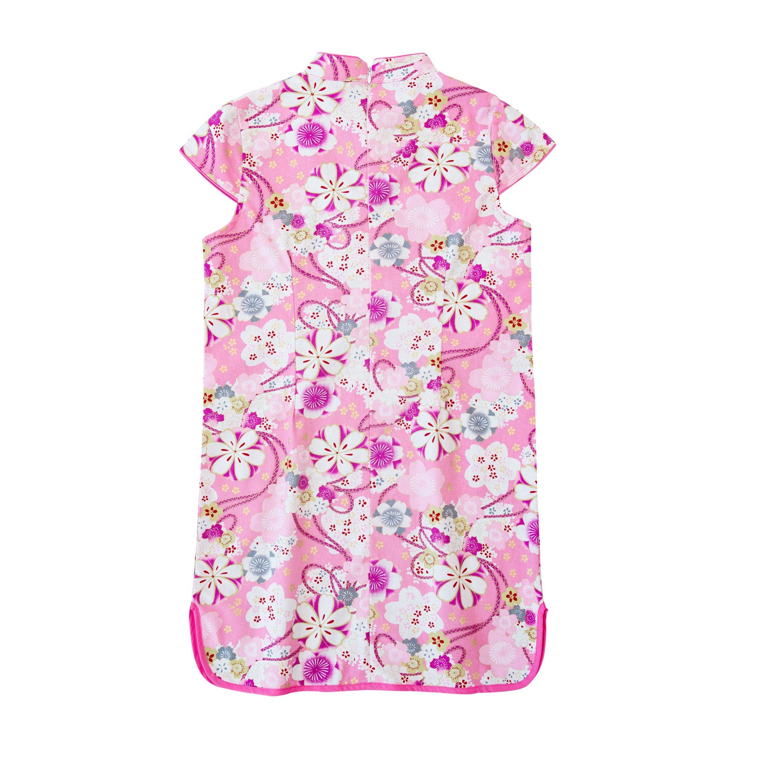 Pink Purple Cheongsam Dress for Baby Girls with White Floral Pattern - Traditional Chinese Qipao Outfit for Kids, Birthday Gift, Singapore Souvenir - Perfect for Festivals, Parties, and Cultural Events