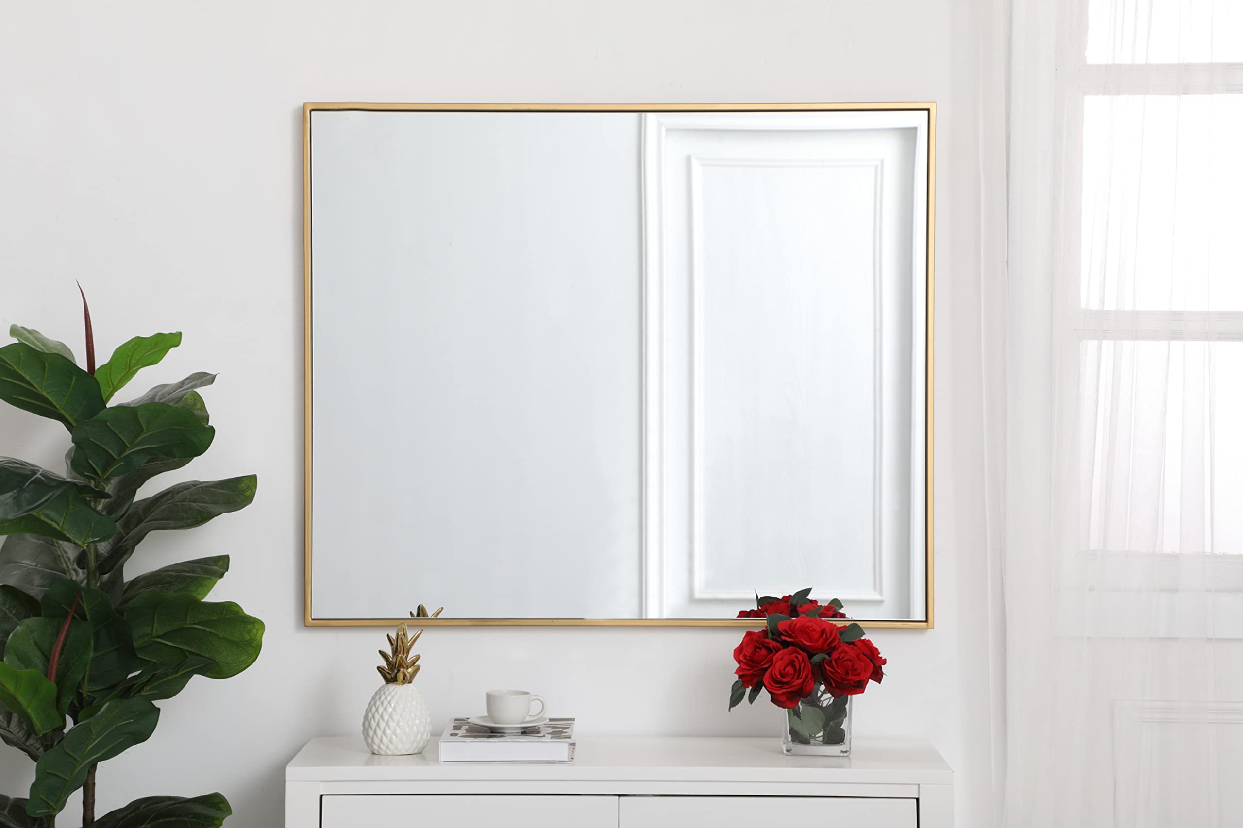 30x36 Inch Blue Metal Frame Rectangle Wall Mirror - Elegant Home Decor for Living Room, Bedroom & Bathroom