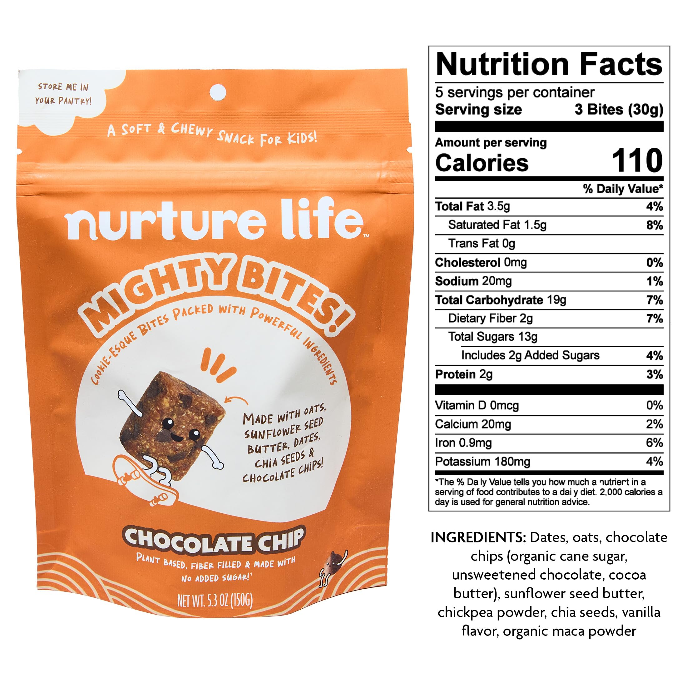 Organic Chocolate Chip Oatmeal Bites for Kids & Toddlers – High Protein, High Fiber, Low Sugar Healthy Snacks | Plant-Based Mighty Bites for School, Travel & On-the-Go | 15-Piece Pack (Nurture Life)